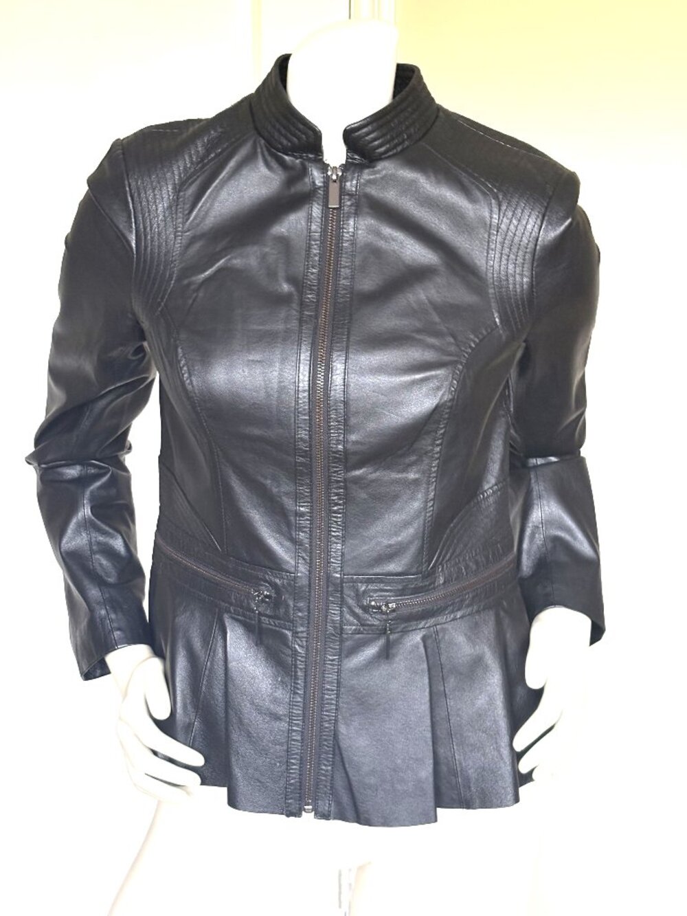 NWOT BEBE BLACK LEATHER ZIP UP JACKET SIZE: M